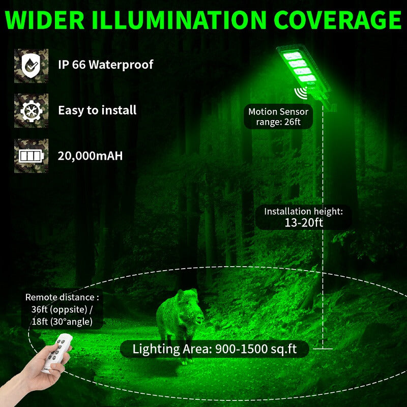 Powerful Solar Green Feeder Light 25000 Lumens for Hunting