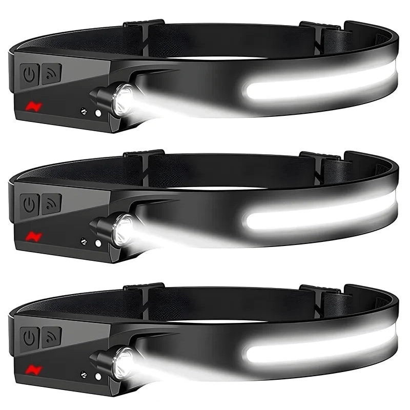 USB Rechargeable LED Headlamp Waterproof Motion Sensor for Camping