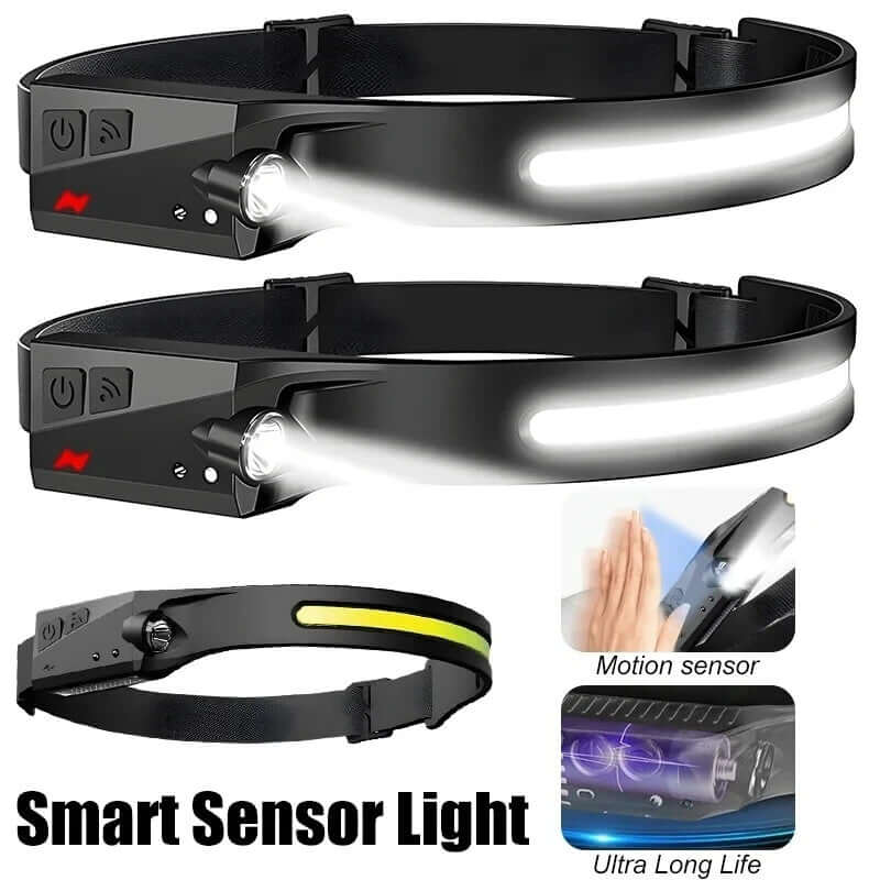 USB Rechargeable LED Headlamp Waterproof Motion Sensor for Camping