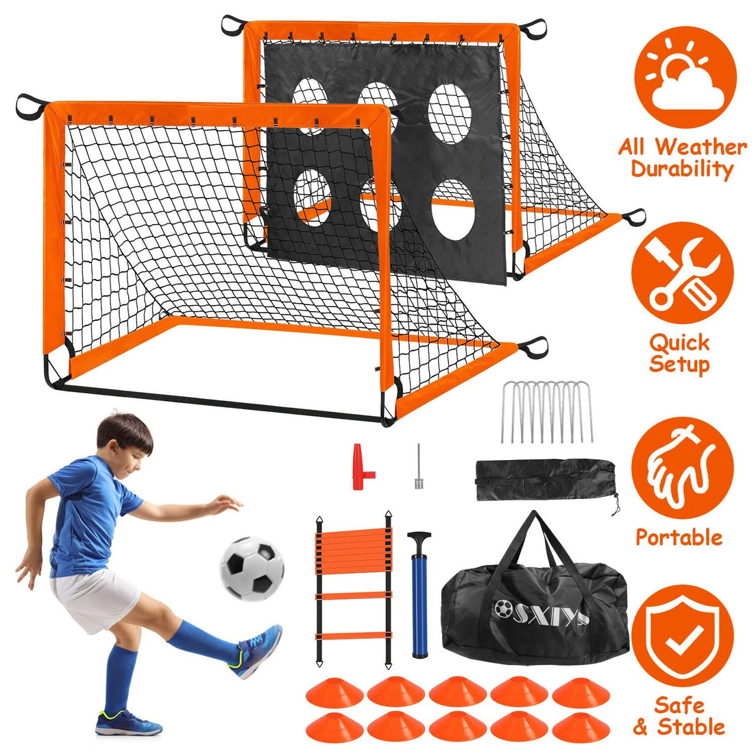 Kids Soccer Goal Set Portable Training Kit for Backyard Play