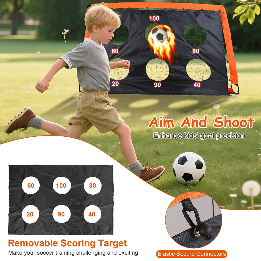Kids Soccer Goal Set Portable Training Kit for Backyard Play