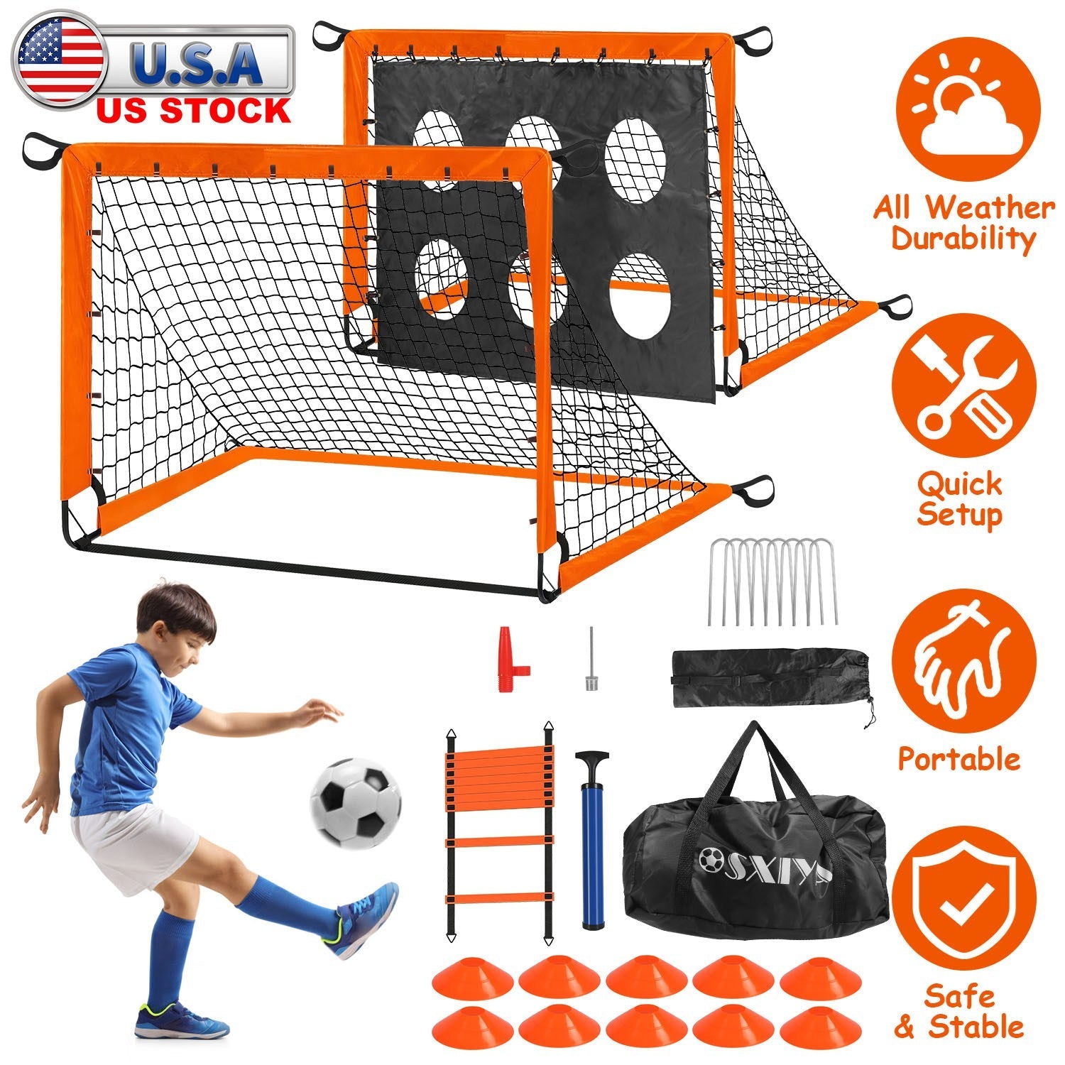 Kids Soccer Goal Set Portable Training Kit for Backyard Play