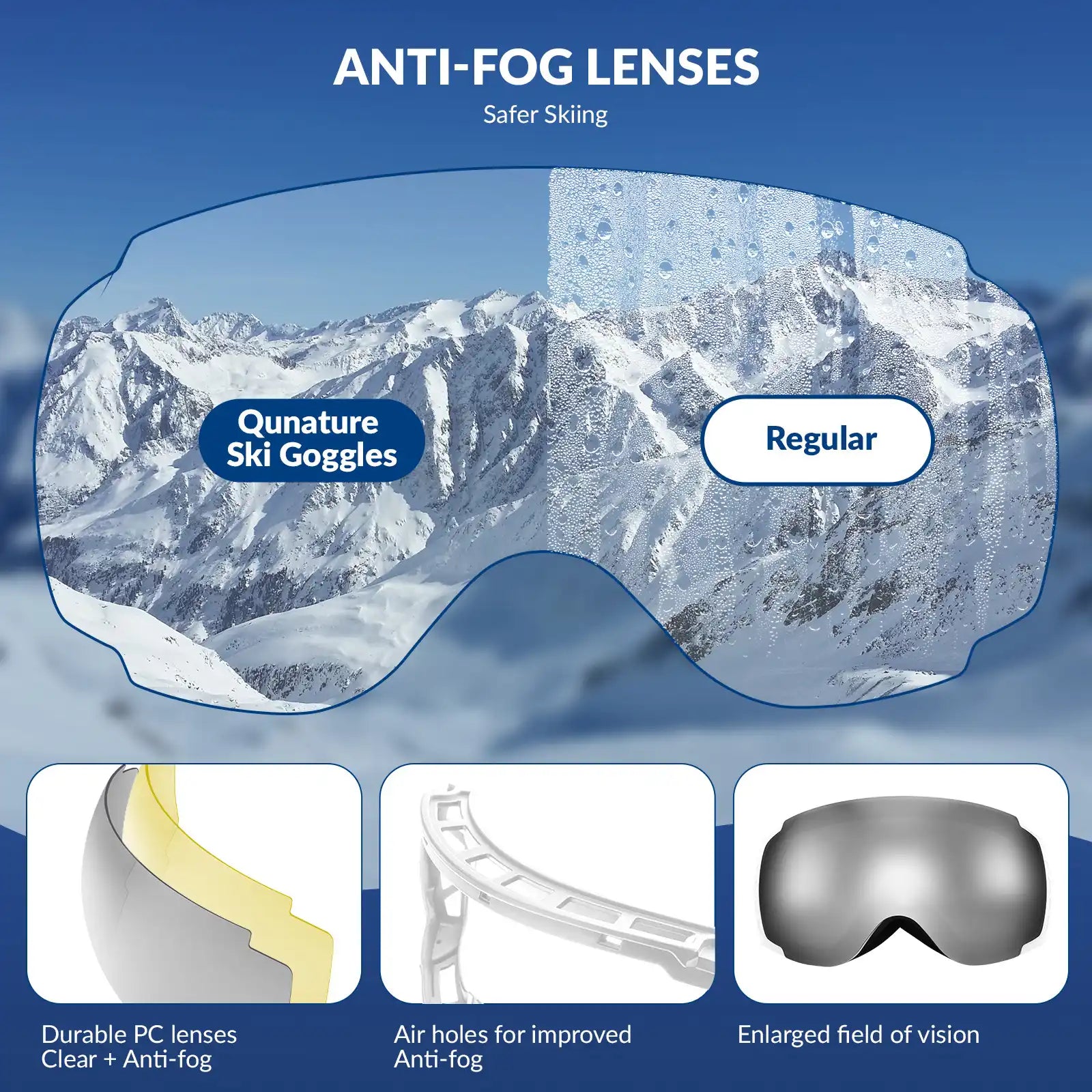 Anti Fog Ski Goggles UV400 Double Layer Lens for Clear