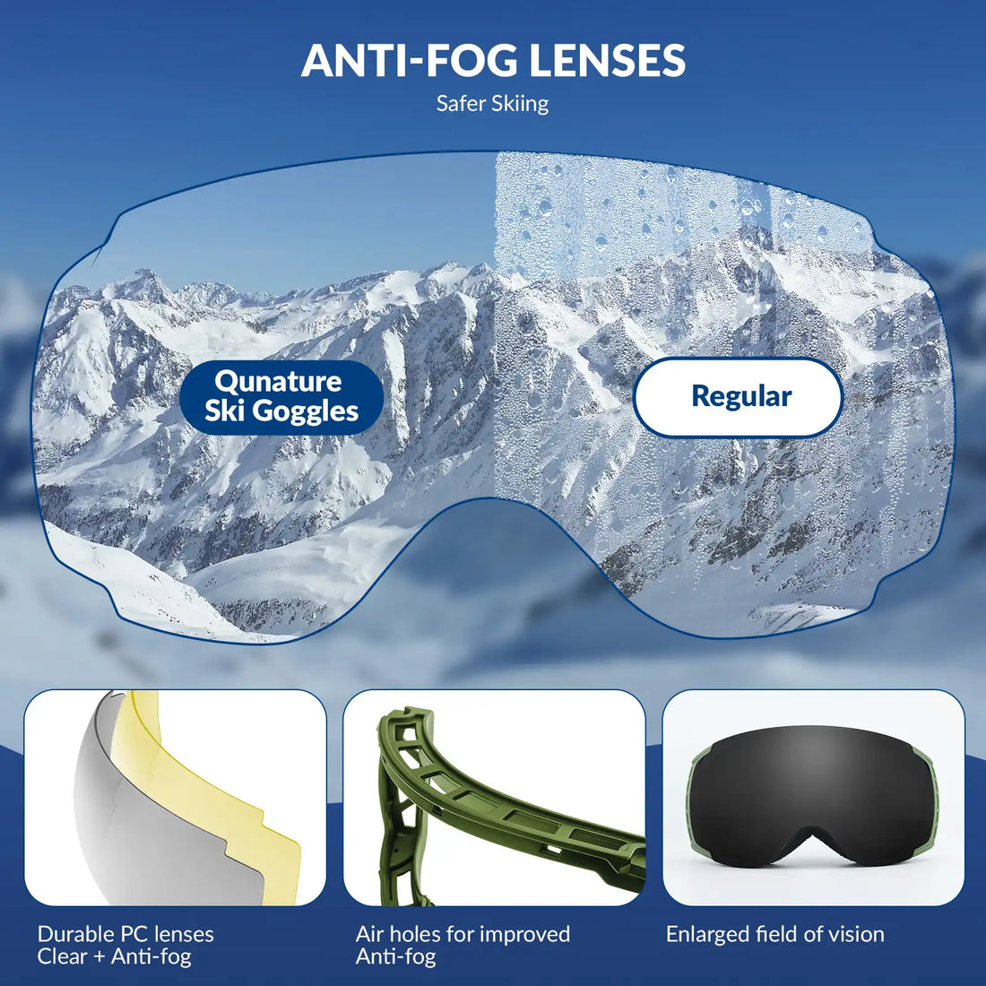Anti Fog Ski Goggles UV400 Double Layer Lens for Clear