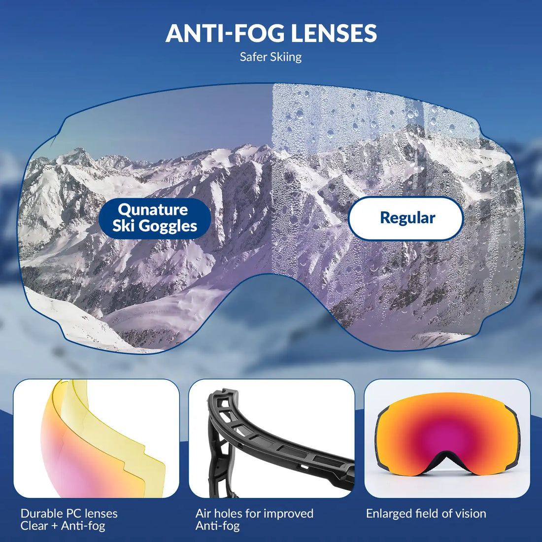 Anti Fog Ski Goggles UV400 Double Layer Lens for Clear