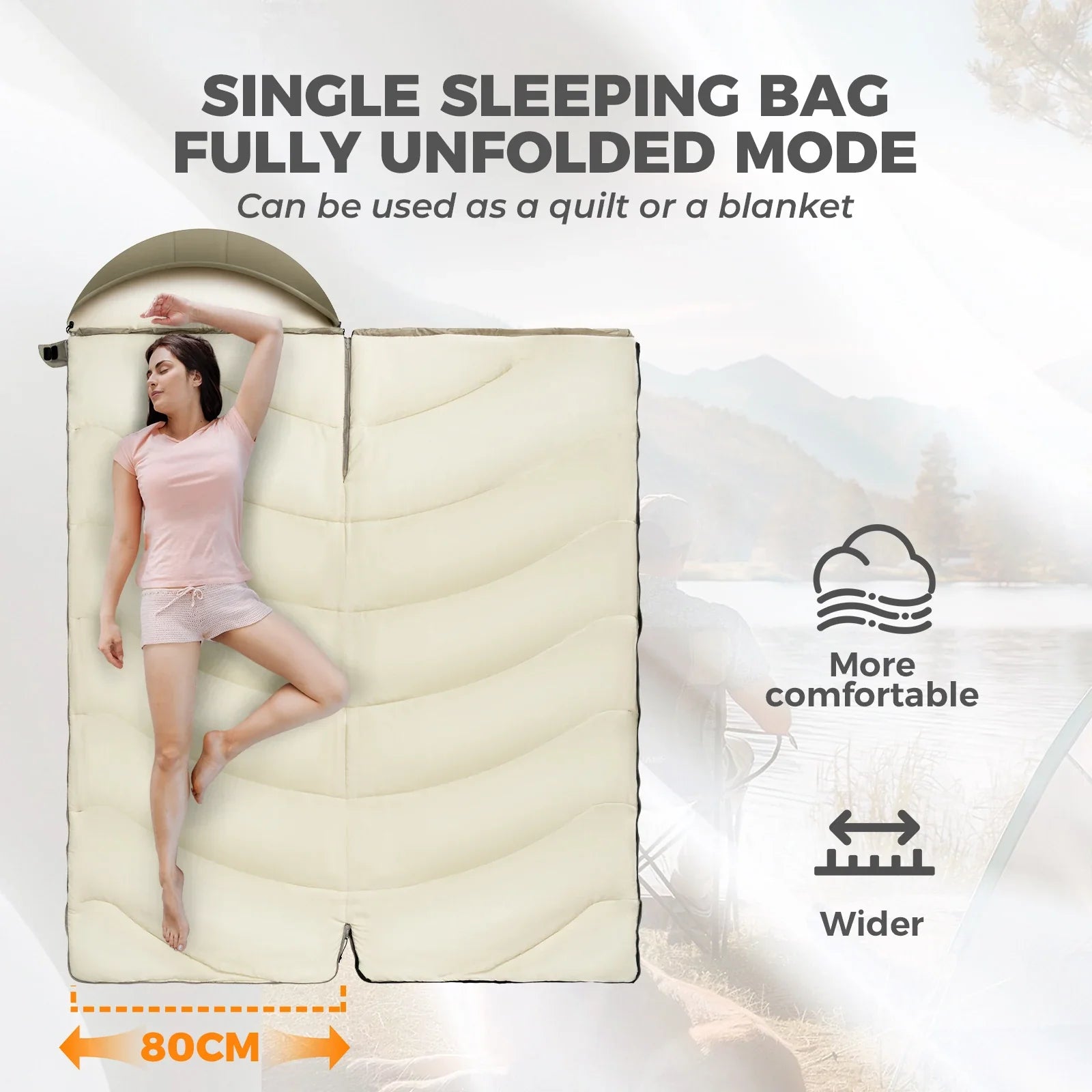 Cotton Envelope Sleeping Bag Portable Backpacking with Compression Sack