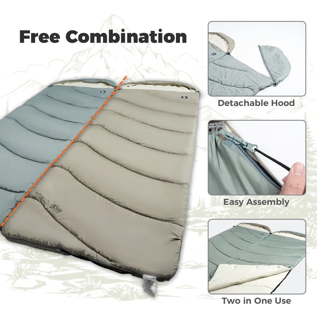 Cotton Envelope Sleeping Bag Portable Backpacking with Compression Sack