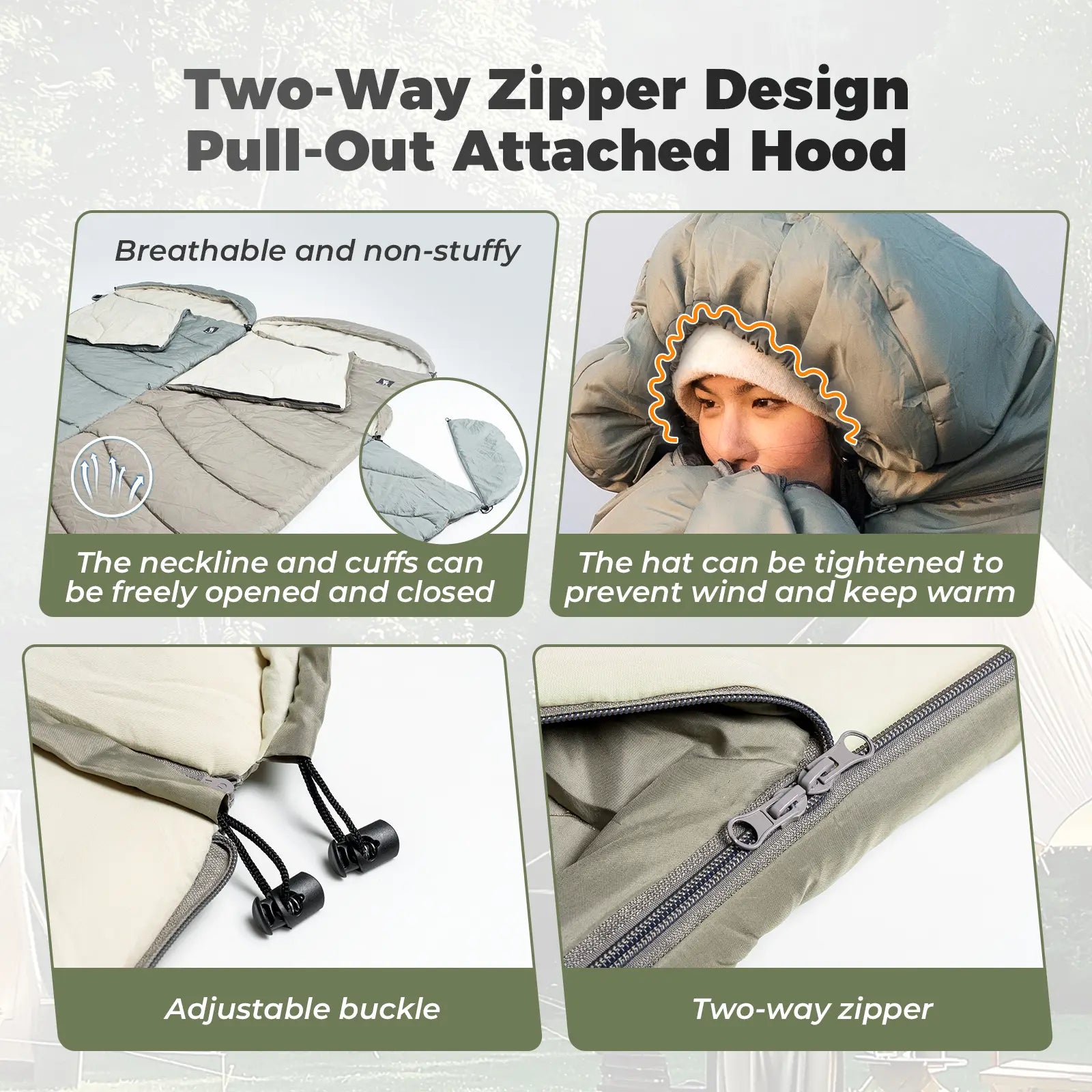 Cotton Envelope Sleeping Bag Portable Backpacking with Compression Sack