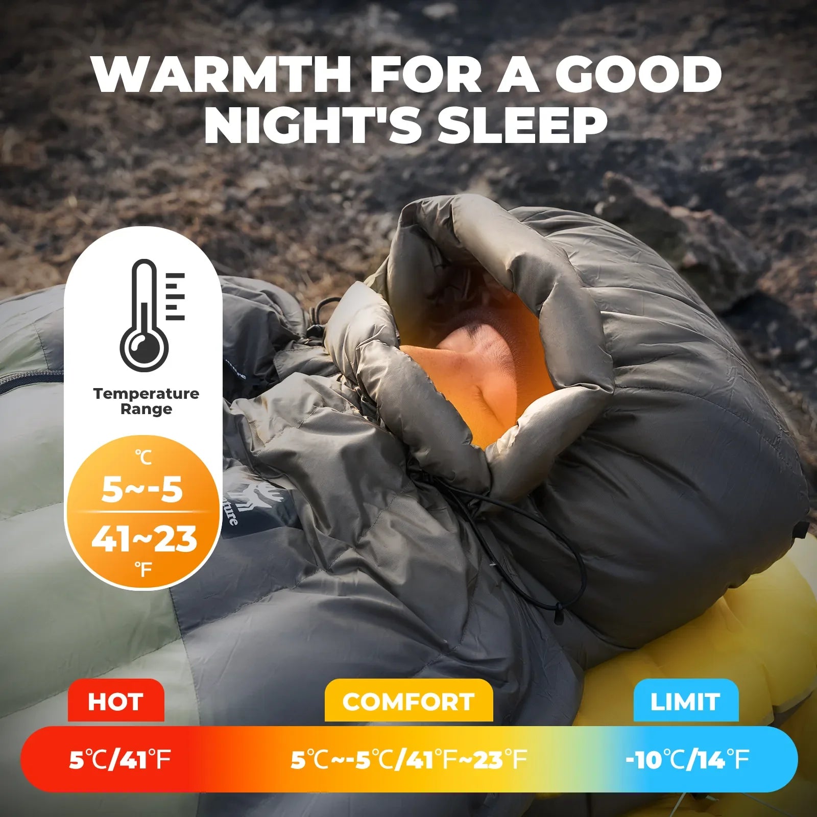 650 Fill Power Mummy Down Sleeping Bag Waterproof for Camping